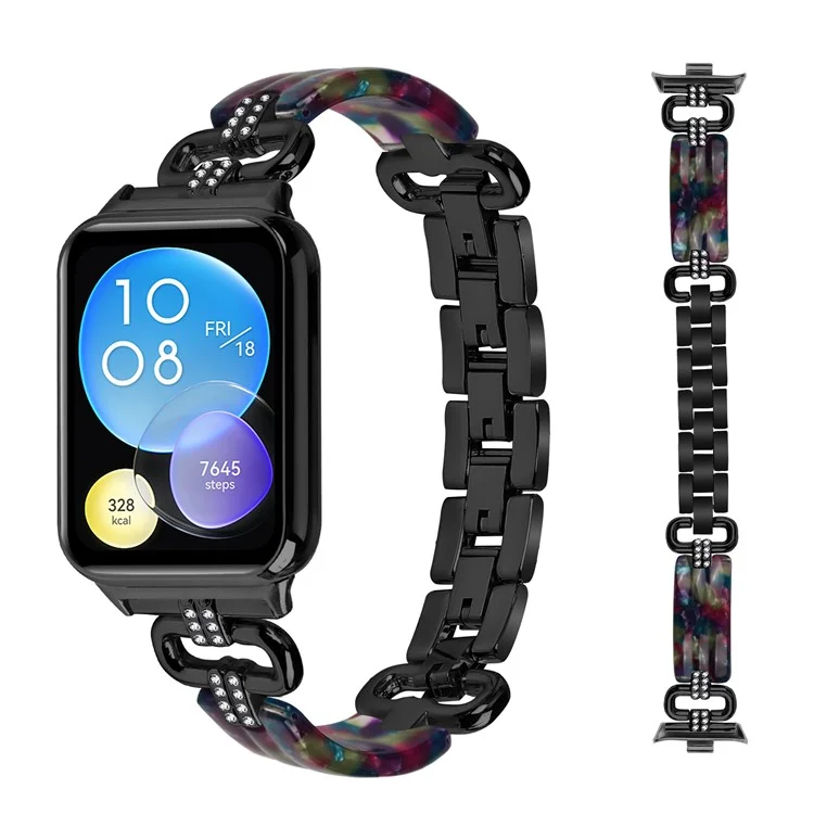 Para Xiaomi Smart Band 8 Pro Resin+Rhinestone Wrist Strap Replacement - Negro