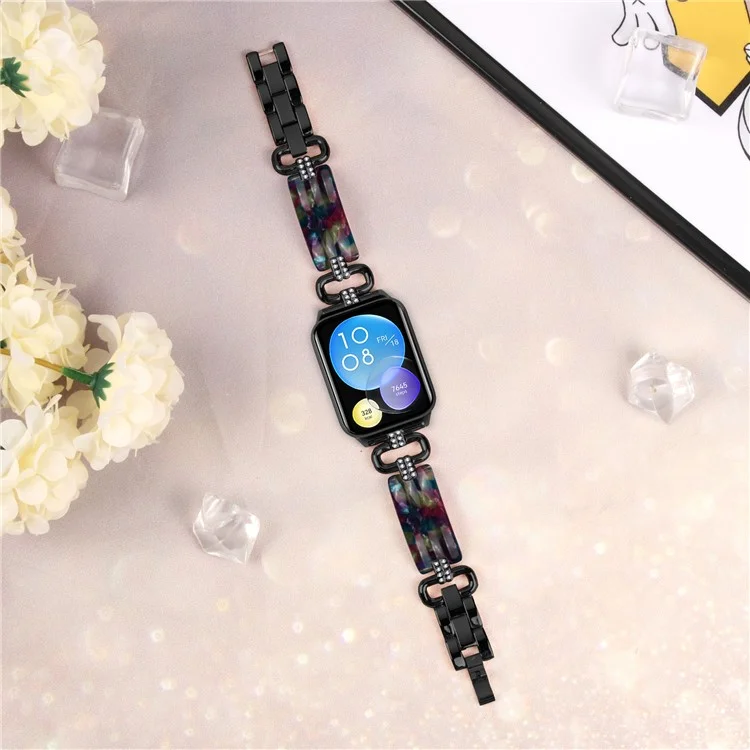 Para Xiaomi Smart Band 8 Pro Resin+Rhinestone Wrist Strap Replacement - Negro