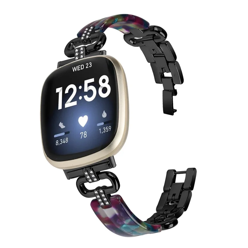 For Fitbit Versa 4 / Sense 2 Smartwatch Band Resin+Rhinestone Strap - Black