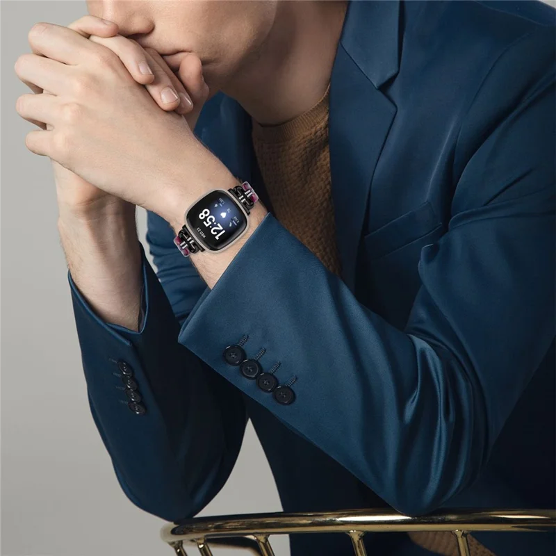 For Fitbit Versa 4 / Sense 2 Smartwatch Band Resin+Rhinestone Strap - Black