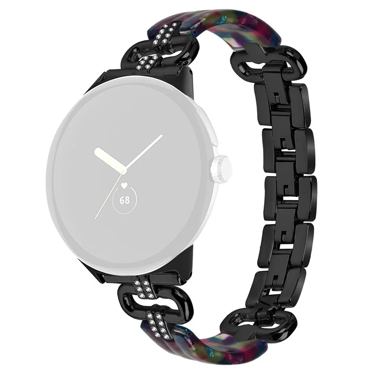 Für Google Pixel Watch 3 41mm / Watch 2 / Pixel Watch Armband Resin+Rhinestone Uhrenarmband - Schwarz