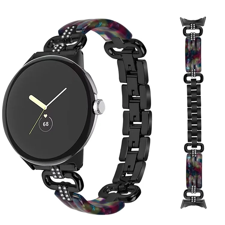 Für Google Pixel Watch 3 41mm / Watch 2 / Pixel Watch Armband Resin+Rhinestone Uhrenarmband - Schwarz