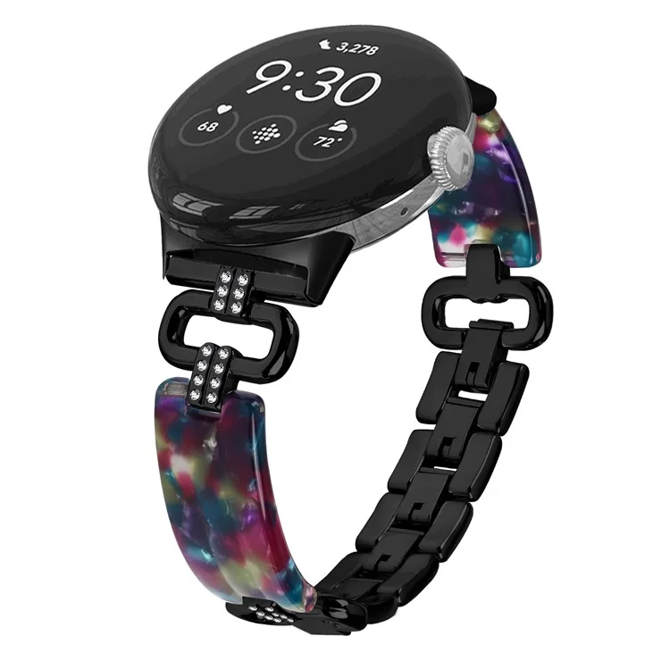 Für Google Pixel Watch 3 41mm / Watch 2 / Pixel Watch Armband Resin+Rhinestone Uhrenarmband - Schwarz