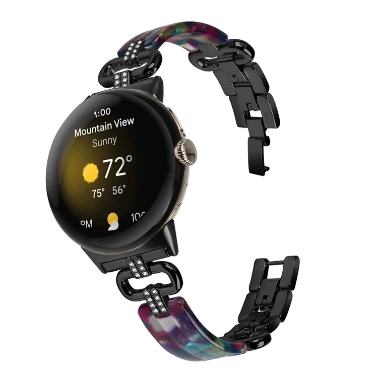 Für Google Pixel Watch 3 41mm / Watch 2 / Pixel Watch Armband Resin+Rhinestone Uhrenarmband - Schwarz