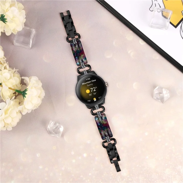 Für Google Pixel Watch 3 41mm / Watch 2 / Pixel Watch Armband Resin+Rhinestone Uhrenarmband - Schwarz