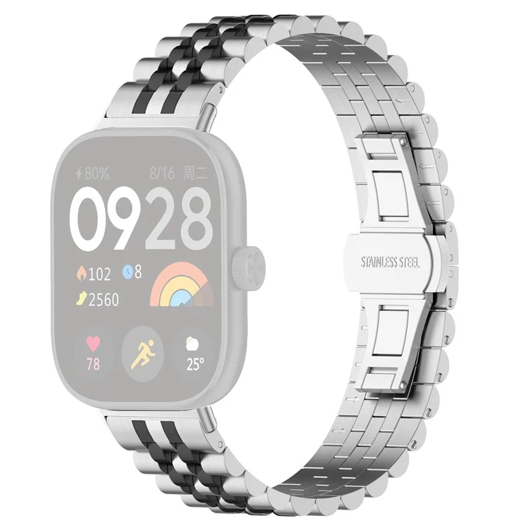 Для Xiaomi Redmi Watch 4 / Smart Band 8 Pro Ремешок для наручных часов из нержавеющей стали Стильный сменный ремешок - Серебро+Черный+Серебро Б
