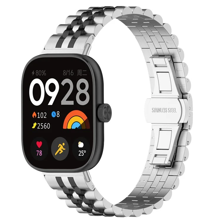 Для Xiaomi Redmi Watch 4 / Smart Band 8 Pro Ремешок для наручных часов из нержавеющей стали Стильный сменный ремешок - Серебро+Черный+Серебро Б