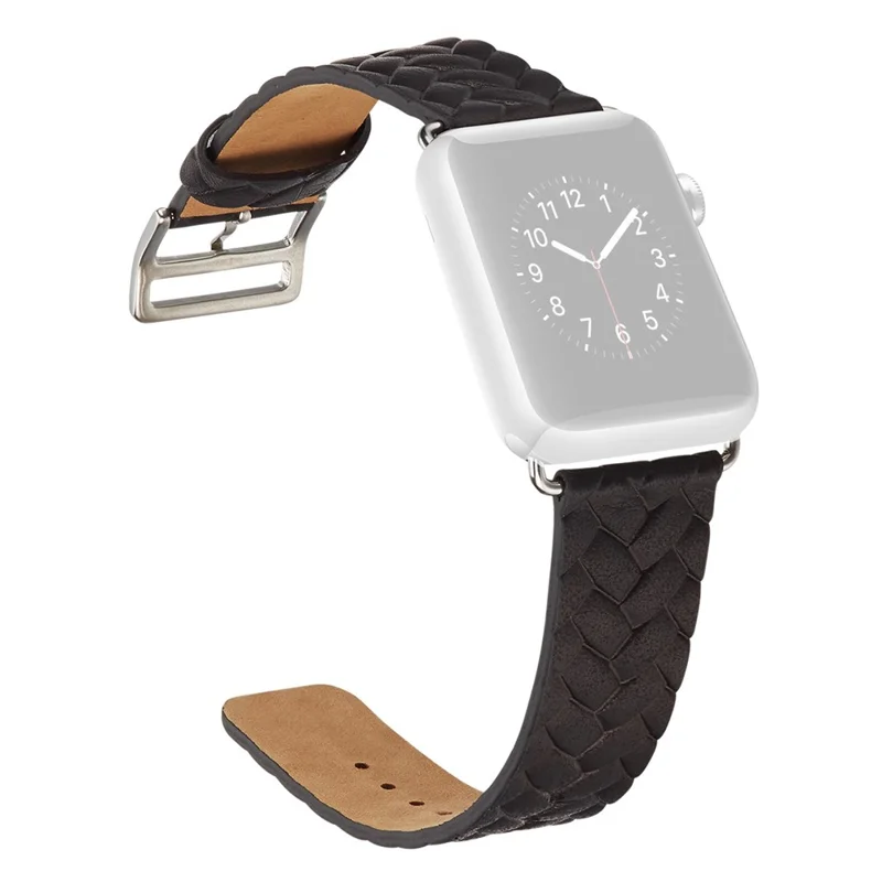 Watch Strap for Apple Watch Series 10 42mm / 9 8 7 41mm / SE (2023) SE (2022) SE 6 5 4 40mm / 3 2 1 38mm Leather Watch Band Woven Texture - Black