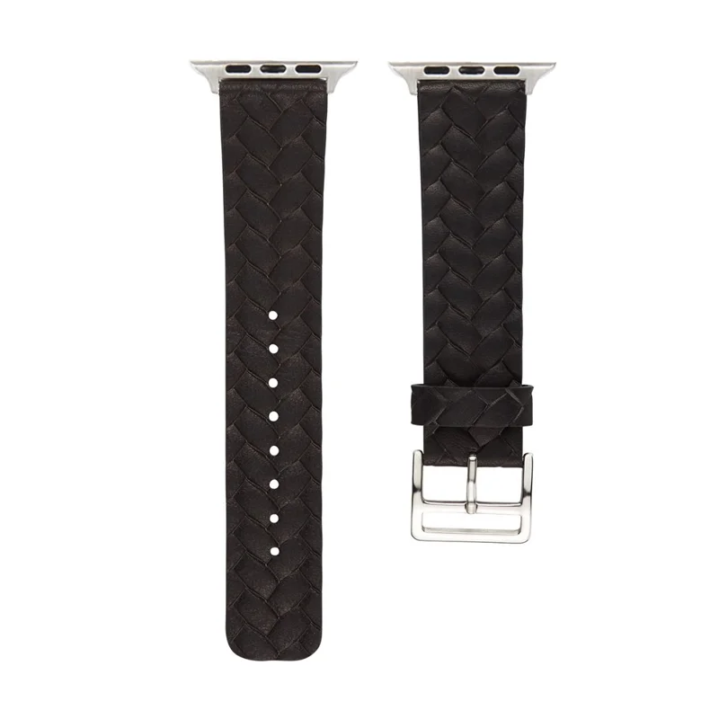 Watch Strap for Apple Watch Series 10 42mm / 9 8 7 41mm / SE (2023) SE (2022) SE 6 5 4 40mm / 3 2 1 38mm Leather Watch Band Woven Texture - Black