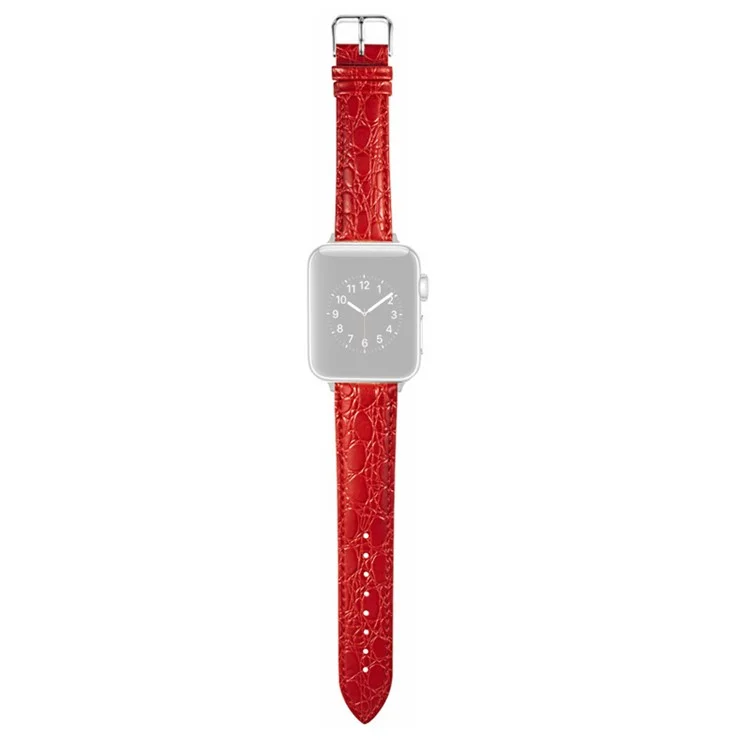 Watch Strap for Apple Watch Series 10 42mm / 9 8 7 41mm / SE (2023) SE (2022) SE 6 5 4 40mm / 3 2 1 38mm Crocodile Pattern Leather Watch Bands - Red