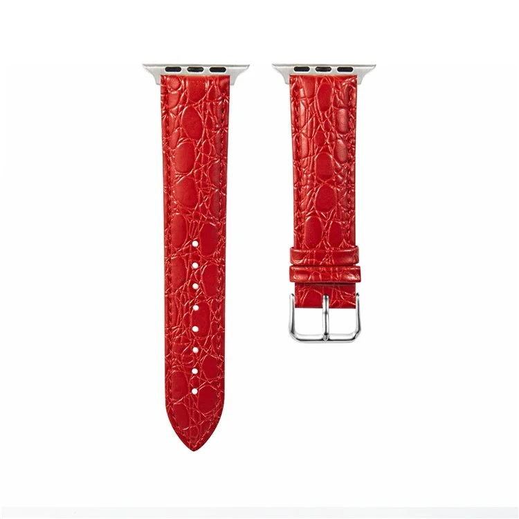 Watch Strap for Apple Watch Series 10 42mm / 9 8 7 41mm / SE (2023) SE (2022) SE 6 5 4 40mm / 3 2 1 38mm Crocodile Pattern Leather Watch Bands - Red