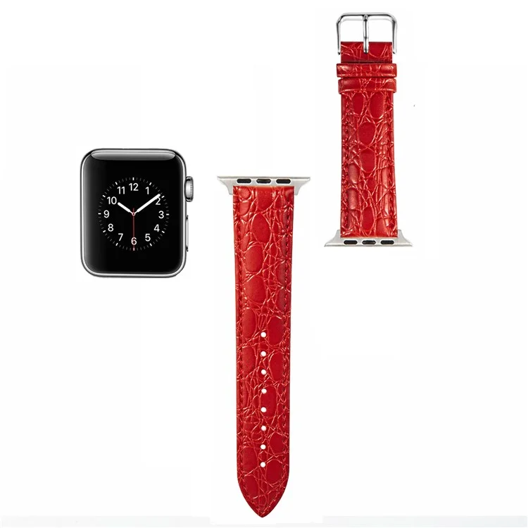 Watch Strap for Apple Watch Series 10 42mm / 9 8 7 41mm / SE (2023) SE (2022) SE 6 5 4 40mm / 3 2 1 38mm Crocodile Pattern Leather Watch Bands - Red