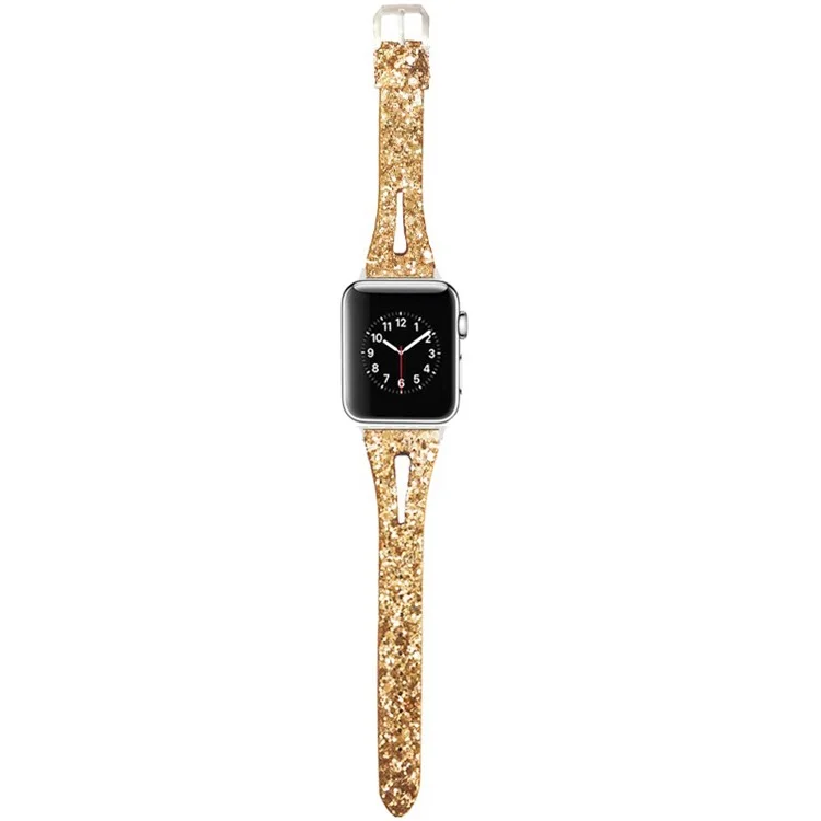 For Apple Watch 10 46mm / Ultra 2 / Ultra 49mm / 9 8 7 45mm / SE (2023) SE (2022) SE 6 5 4 44mm / 3 2 1 42mm Leather Band Bling Bracelet - Yellow