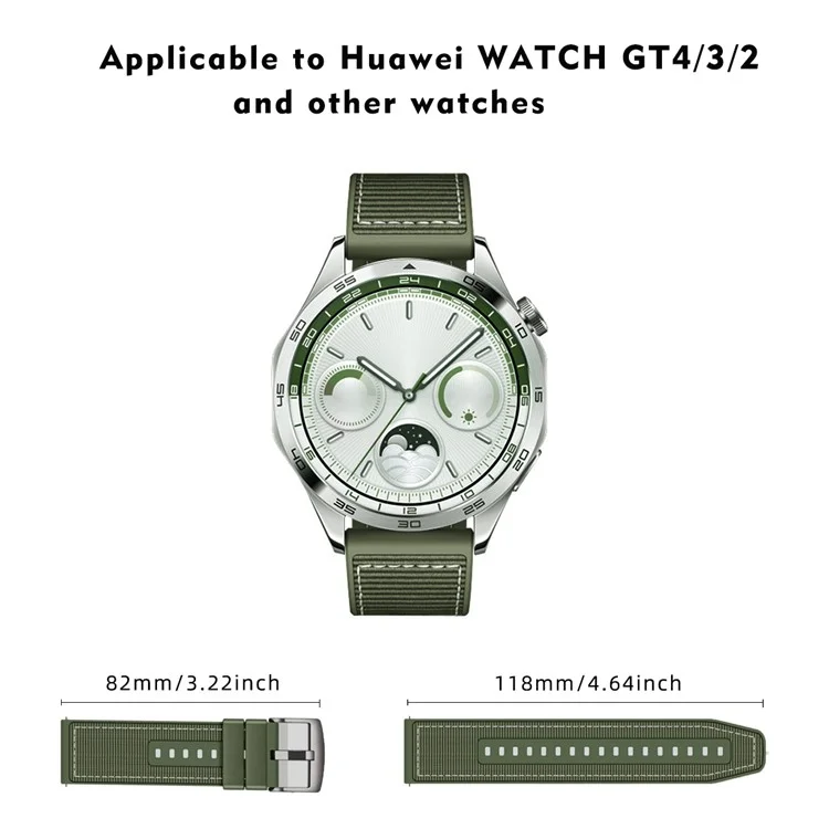 Universal 22mm Breathable Woven Canvas Replacement Strap Adjustable Smartwatch Band - Army Green