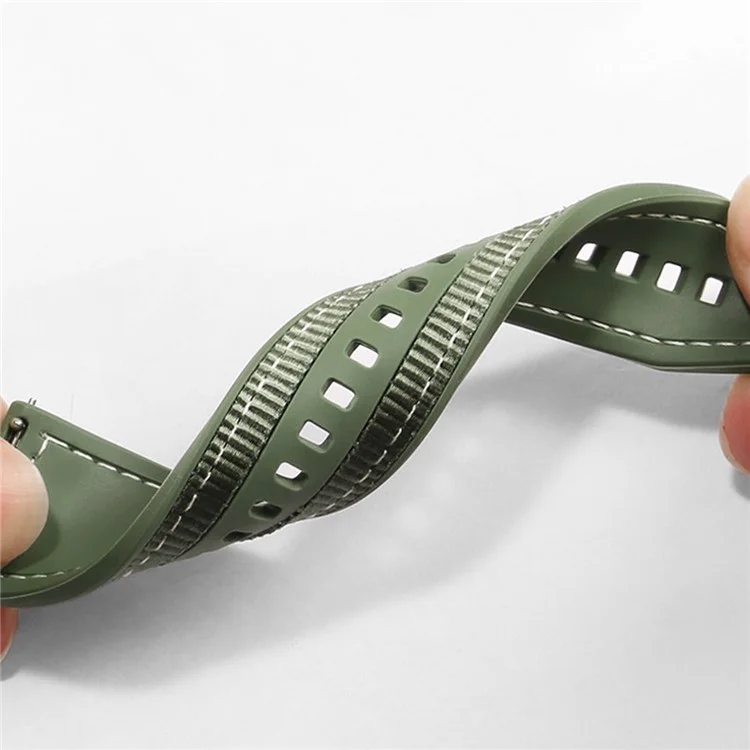 Universal 22mm Breathable Woven Canvas Replacement Strap Adjustable Smartwatch Band - Army Green