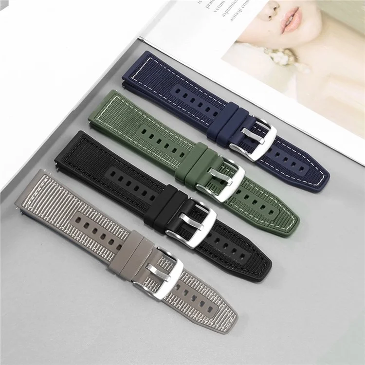 Universal 22mm Breathable Woven Canvas Replacement Strap Adjustable Smartwatch Band - Army Green