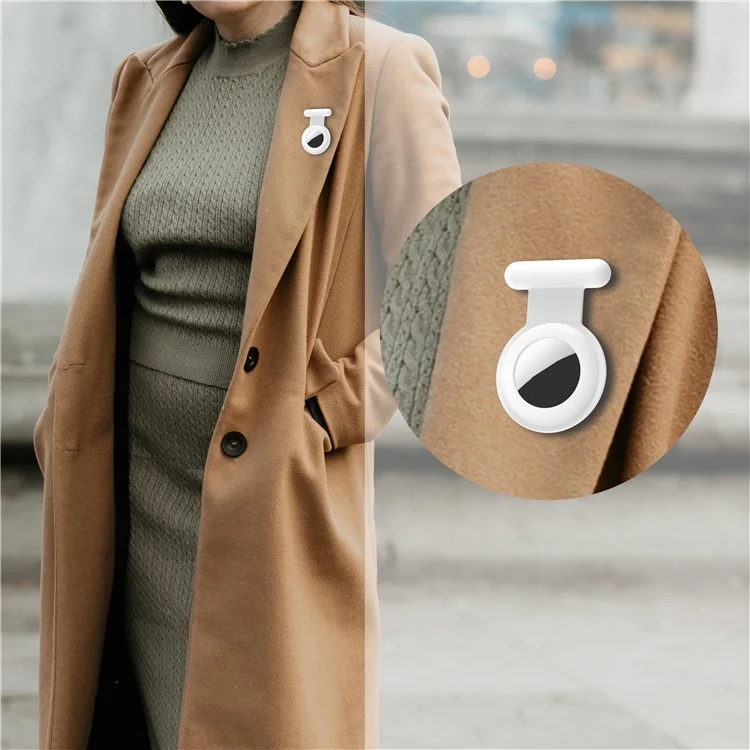 For Apple AirTag Silicone Case Brooch Design Bluetooth-compatible Tracker Cover - White