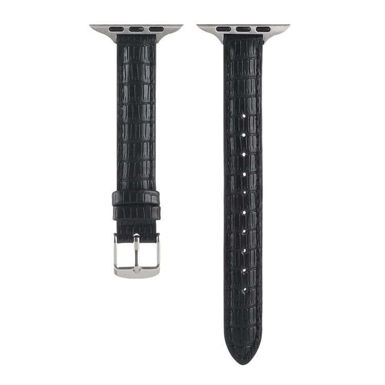 Crocodile Texture Strap for Apple Watch 10 46mm / Ultra 2 / Ultra 49mm / 9 8 7 45mm / SE (2023) SE (2022) SE 6 5 4 44mm / 3 2 1 42mm Leather Band - Black
