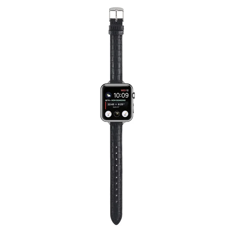 Crocodile Texture Strap for Apple Watch 10 46mm / Ultra 2 / Ultra 49mm / 9 8 7 45mm / SE (2023) SE (2022) SE 6 5 4 44mm / 3 2 1 42mm Leather Band - Black