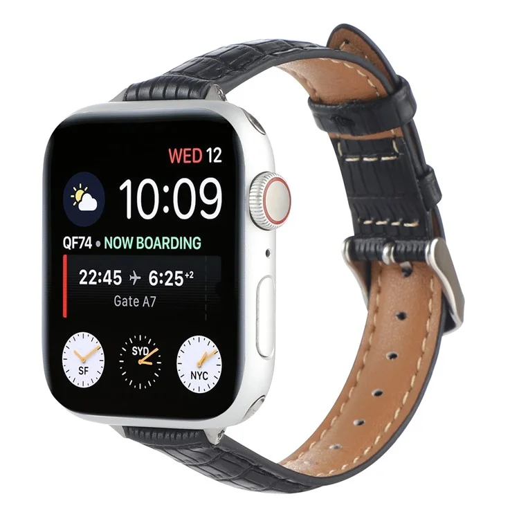 Crocodile Texture Strap for Apple Watch 10 46mm / Ultra 2 / Ultra 49mm / 9 8 7 45mm / SE (2023) SE (2022) SE 6 5 4 44mm / 3 2 1 42mm Leather Band - Black