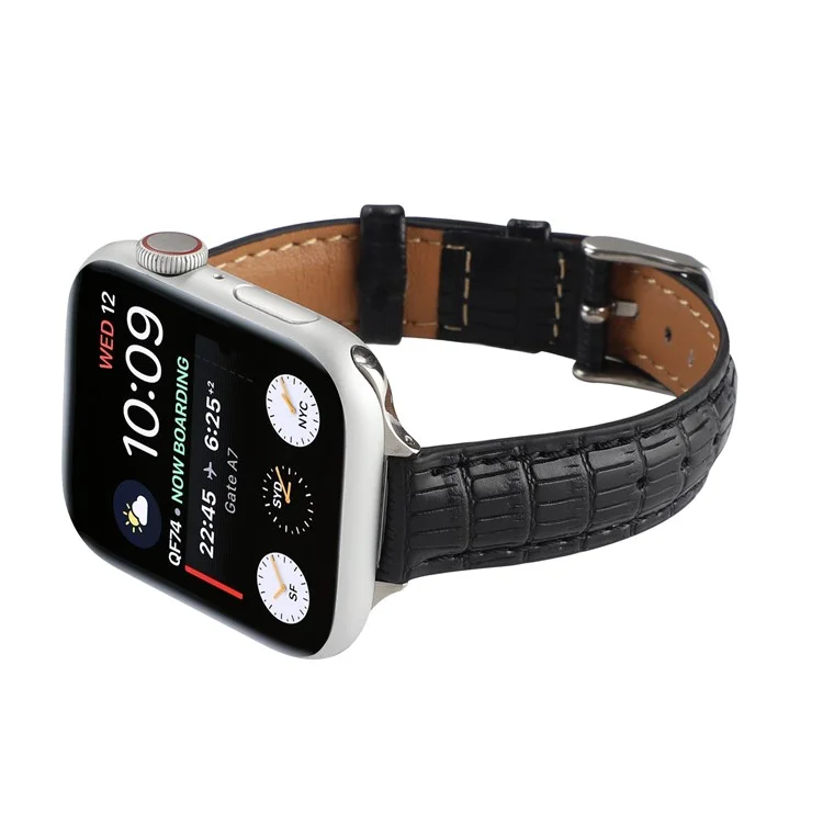 Crocodile Texture Strap for Apple Watch 10 46mm / Ultra 2 / Ultra 49mm / 9 8 7 45mm / SE (2023) SE (2022) SE 6 5 4 44mm / 3 2 1 42mm Leather Band - Black