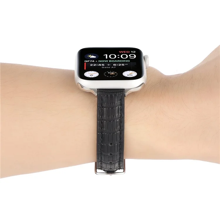 Crocodile Texture Strap for Apple Watch 10 46mm / Ultra 2 / Ultra 49mm / 9 8 7 45mm / SE (2023) SE (2022) SE 6 5 4 44mm / 3 2 1 42mm Leather Band - Black