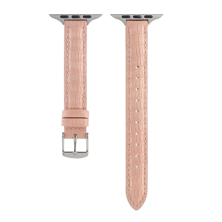 Cinturino in pelle con texture di coccodrillo per Apple Watch Serie 10 da 42 mm / 9 8 7 da 41 mm / SE (2023) SE (2022) SE 6 5 4 da 40 mm / 3 2 1 da 38 mm - Rosa