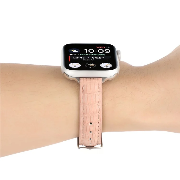Cinturino in pelle con texture di coccodrillo per Apple Watch Serie 10 da 42 mm / 9 8 7 da 41 mm / SE (2023) SE (2022) SE 6 5 4 da 40 mm / 3 2 1 da 38 mm - Rosa