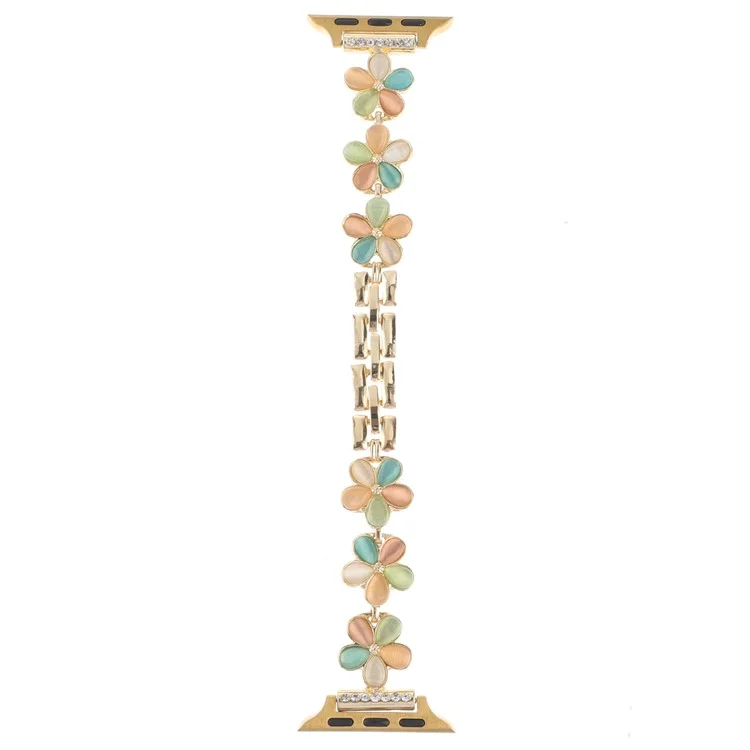 Strap for Apple Watch Series 10 42mm / 9 8 7 41mm / SE (2023) SE (2022) SE 6 5 4 40mm / 3 2 1 38mm Zinc Alloy Watch Strap - Color Flower / Gold