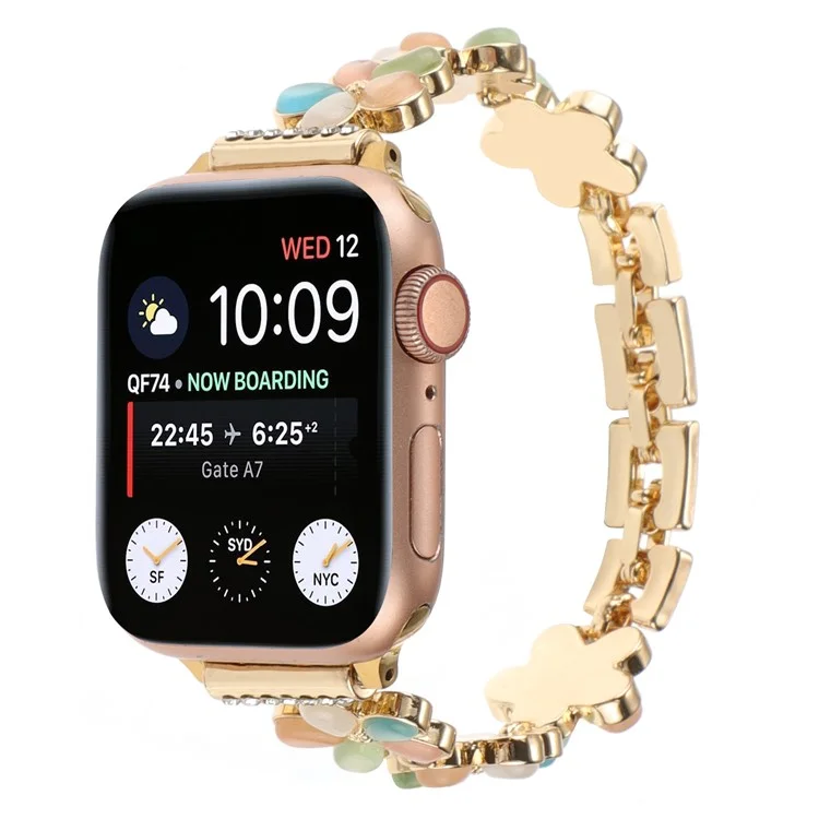Strap for Apple Watch Series 10 42mm / 9 8 7 41mm / SE (2023) SE (2022) SE 6 5 4 40mm / 3 2 1 38mm Zinc Alloy Watch Strap - Color Flower / Gold
