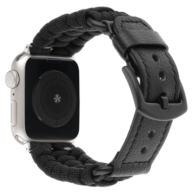 Per Apple Watch Series 10 42mm / 9 8 7 41mm / SE (2023) SE (2022) SE 6 5 4 40mm / 3 2 1 38mm Braided Rope+Genuine Cow Leather Strap - Nero