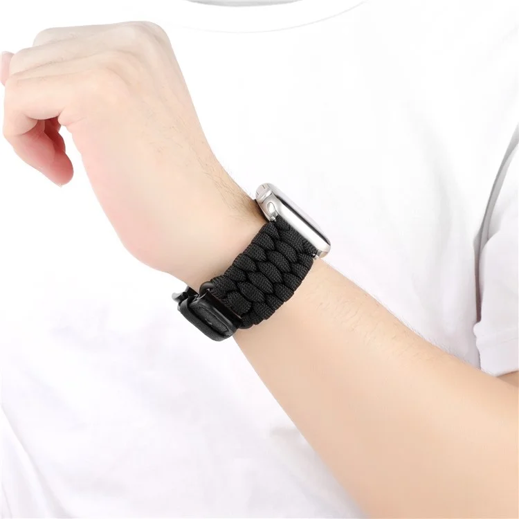 Per Apple Watch Series 10 42mm / 9 8 7 41mm / SE (2023) SE (2022) SE 6 5 4 40mm / 3 2 1 38mm Braided Rope+Genuine Cow Leather Strap - Nero