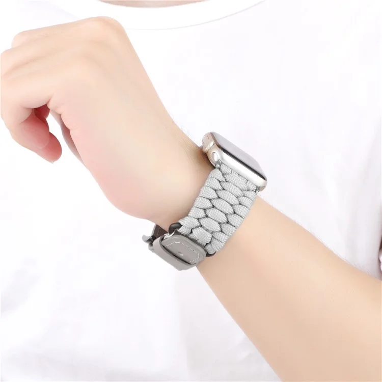 Pour Apple Watch Series 10 42mm / 9 8 7 41mm / SE (2023) SE (2022) SE 6 5 4 40mm / 3 2 1 38mm Tresse Corde+Véritable Cuir de Vache Bracelet - Gris