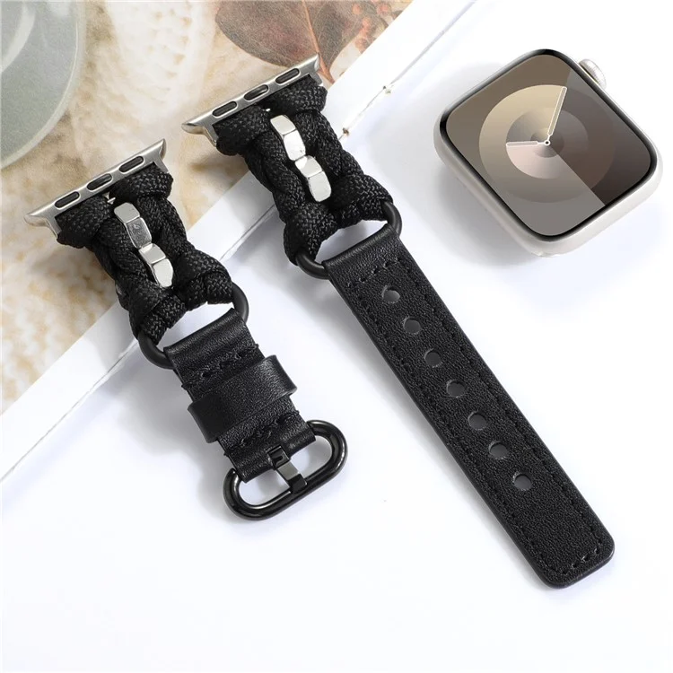 Для Apple Watch Series 10 42 мм / 9 8 7 41 мм / SE (2023) SE (2022) SE 6 5 4 40 мм / 3 2 1 38 мм Nuts Decor Braided Band Watch Strap - Черный