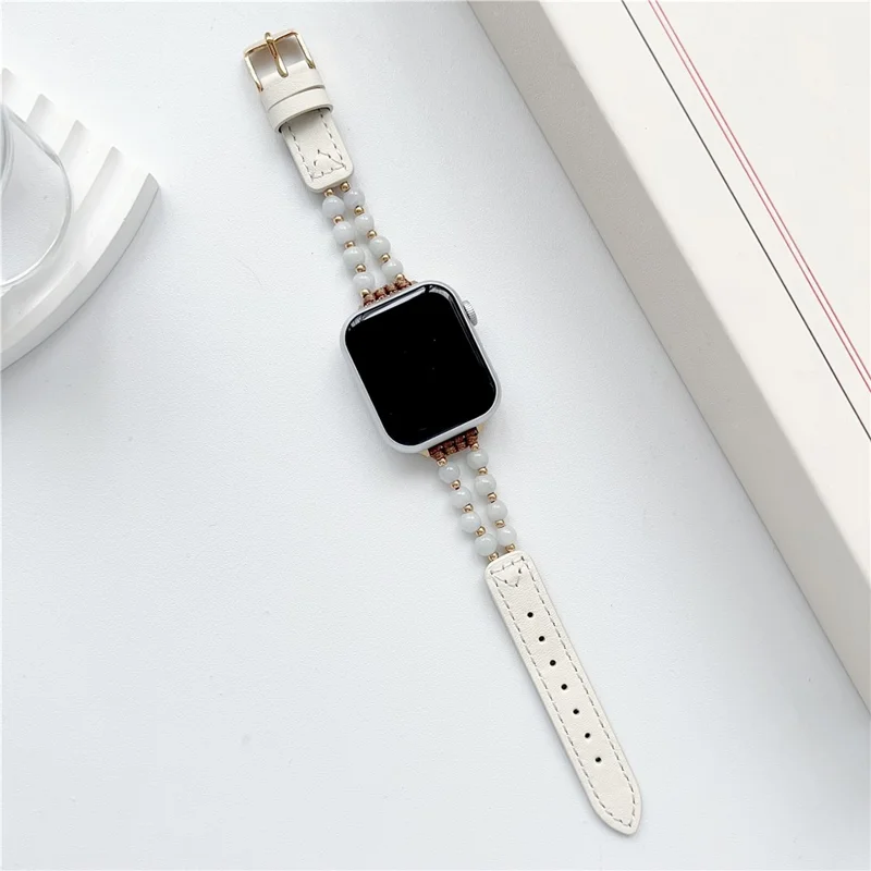 Per Apple Watch Series 10 42mm / 9 8 7 41mm / SE (2023) SE (2022) SE 6 5 4 40mm / 3 2 1 38mm Cinturino per orologio Jade Bead Band - Bianco