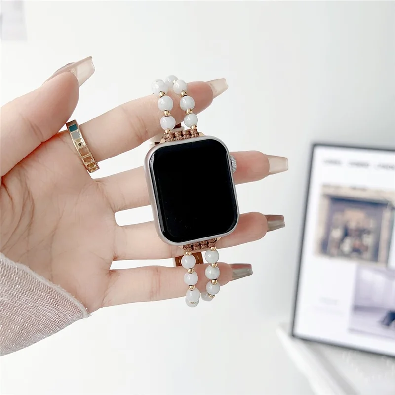 Per Apple Watch Series 10 42mm / 9 8 7 41mm / SE (2023) SE (2022) SE 6 5 4 40mm / 3 2 1 38mm Cinturino per orologio Jade Bead Band - Bianco