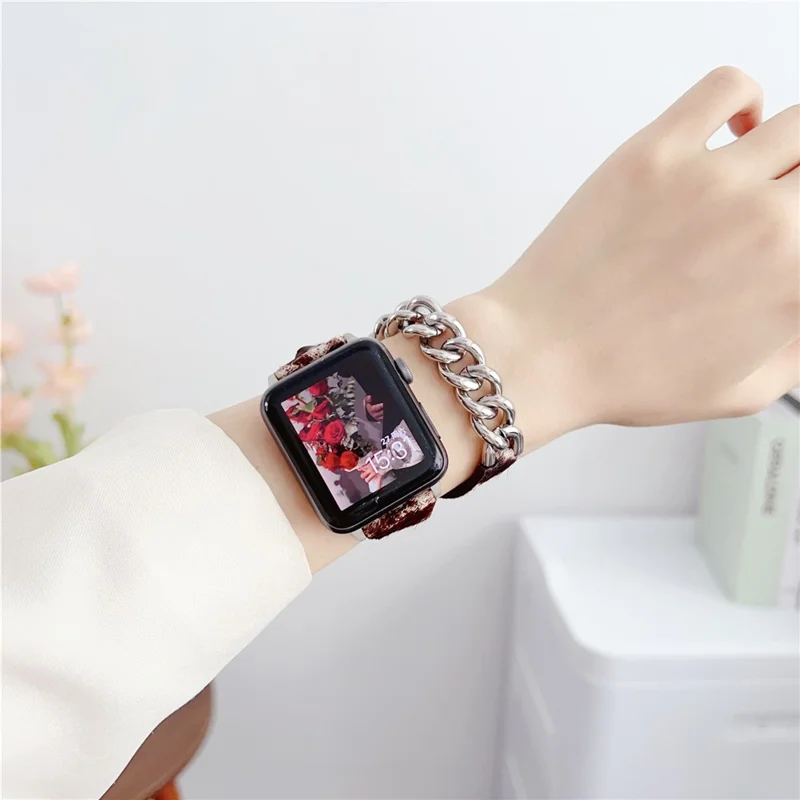 For Apple Watch Series 10 42mm / 9 8 7 41mm / SE (2023) SE (2022) SE 6 5 4 40mm / 3 2 1 38mm Leather Strap - Black