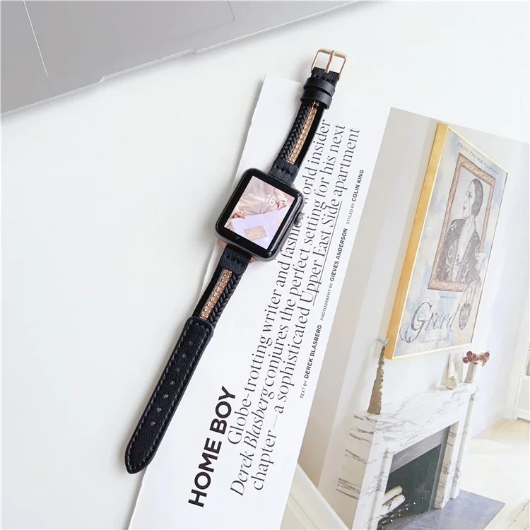 For Apple Watch Series 10 42mm / 9 8 7 41mm / SE (2023) SE (2022) SE 6 5 4 40mm / 3 2 1 38mm Leather Watch Band - Black