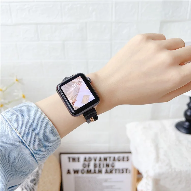 For Apple Watch Series 10 42mm / 9 8 7 41mm / SE (2023) SE (2022) SE 6 5 4 40mm / 3 2 1 38mm Leather Watch Band - Black