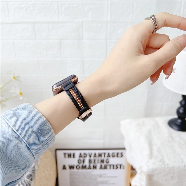 For Apple Watch Series 10 42mm / 9 8 7 41mm / SE (2023) SE (2022) SE 6 5 4 40mm / 3 2 1 38mm Leather Watch Band - Black
