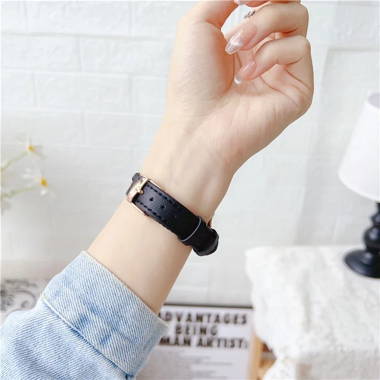 For Apple Watch Series 10 42mm / 9 8 7 41mm / SE (2023) SE (2022) SE 6 5 4 40mm / 3 2 1 38mm Leather Watch Band - Black