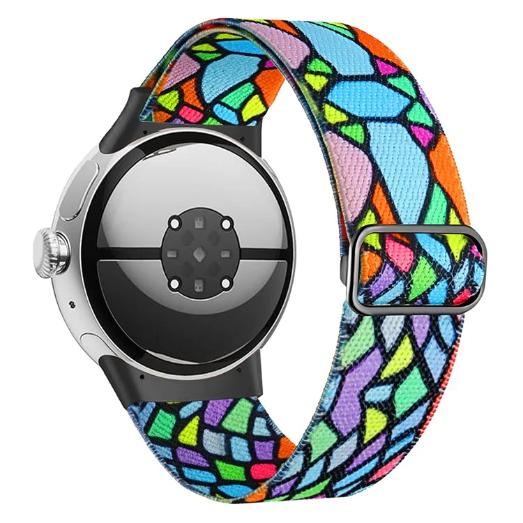 For Google Pixel Watch / Watch 2 Pattern Straps Adjustable Nylon Watch Band - Geometric Rainbow