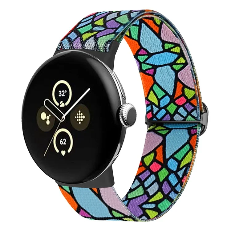 For Google Pixel Watch / Watch 2 Pattern Straps Adjustable Nylon Watch Band - Geometric Rainbow