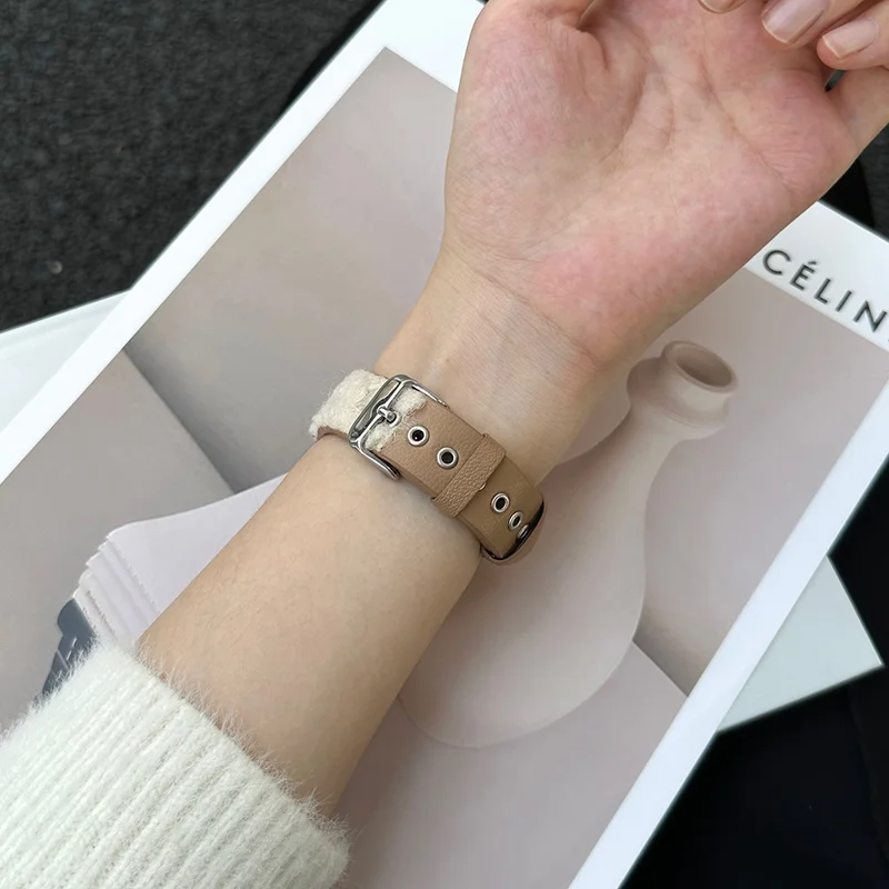 Per Apple Watch 10 46mm / Ultra 2 / Ultra 49mm / 9 8 7 45mm / SE (2023) SE (2022) SE 6 5 4 44mm / 3 2 1 42mm Splicing Wrist Strap  - Bianco+Marrone