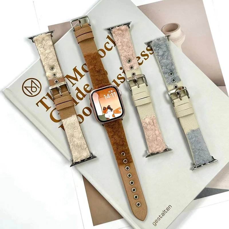 Per Apple Watch 10 46mm / Ultra 2 / Ultra 49mm / 9 8 7 45mm / SE (2023) SE (2022) SE 6 5 4 44mm / 3 2 1 42mm Splicing Wrist Strap  - Bianco+Marrone