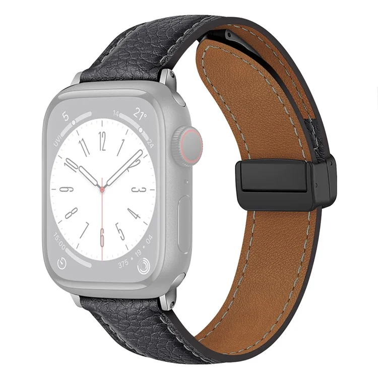 Per Apple Watch 10 46mm / Ultra 2 / Ultra 49mm / 9 8 7 45mm / SE (2023) SE (2022) SE 6 5 4 44mm / 3 2 1 42mm Litchi Texture Leather Strap - Grey