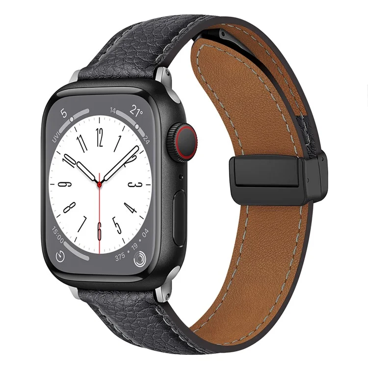 Per Apple Watch 10 46mm / Ultra 2 / Ultra 49mm / 9 8 7 45mm / SE (2023) SE (2022) SE 6 5 4 44mm / 3 2 1 42mm Litchi Texture Leather Strap - Grey
