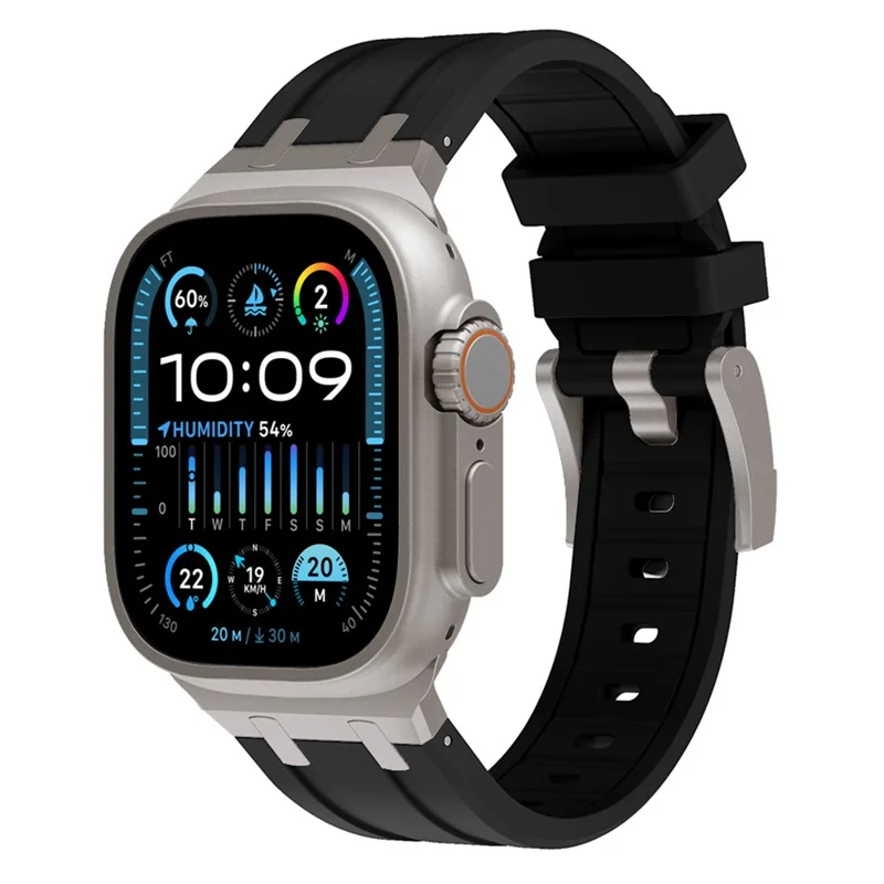 Für Apple Watch Series 10 42mm / 9 8 7 41mm / SE (2023) SE (2022) SE 6 5 4 40mm / 3 2 1 38mm Uhrenarmband Flüssigsilikon-Armband - Titanium Schwarz