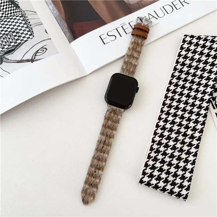For Apple Watch 10 46mm / Ultra 2 / Ultra 49mm / 9 8 7 45mm / SE (2023) SE (2022) SE 6 5 4 44mm / 3 2 1 42mm Woolen Winter Watch Straps - Coffee