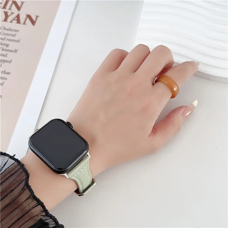 For Apple Watch Series 10 42mm / 9 8 7 41mm / SE (2023) SE (2022) SE 6 5 4 40mm / 3 2 1 38mm PU Leather Watch Band - Light Green